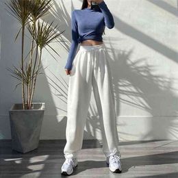 HOUZHOU Women Sports Pants Korean Fashion Oversize Grey Jogging Sweatpants Baggy High Waist Joggers White Trousers Female 210925