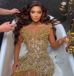 Women dress Yousef aljasmi Evening dress Sweetheart Gold Crystal Split Long dress Labourjoisie Kim kardashian kylie jenner Ankle length