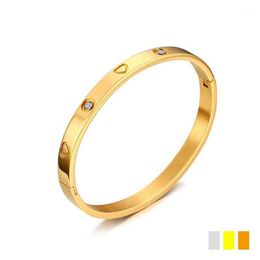 Titanium Steel Zircon Heart Bracelets Bangles For Women Gold Colour Plating Simple Zirconia Circular Bracelet Jewellery Gifts Bangle