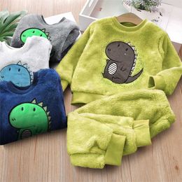 Kids Clothes Flannel Baby Pyjamas Winter Lounge Set Long Johns Girls Loungewear Boys Sleepwear Suit 211109