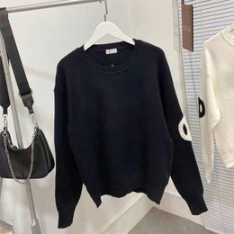 Fashion Autumn Winter Sweatshirts Women's Sweater with Pearl Decoration Black White 2Colors 98310 goods