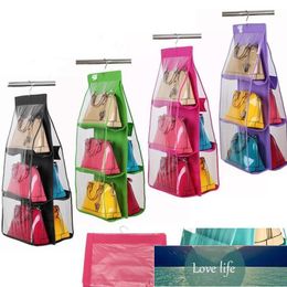Storage Bags Double-sided Transparent 6-pocket Collapsible Hanging Handbag Wallet Bag Assorted Neat Wardrobe Organizer1