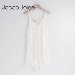 Jocoo Jolee Sexy Deep V-Neck Camis Dress for Women Asymmetrical Design with Lace Hem Beach Wearings Evening Dressing Summer 210619