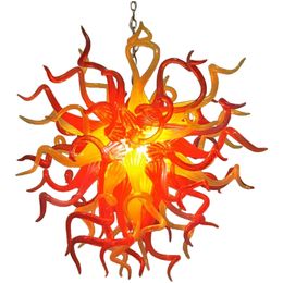 Pendelleuchten, LED-Deckenleuchte, 110–240 V, orange, gelbe Farbe, rund, handgefertigt, geblasenes Glas, moderne Kronleuchter-Beleuchtung, 24 Zoll