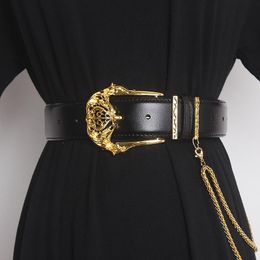 Belts Women's Runway Fashion Gold Buckle Genuine Leather Cummerbunds Female Dress Corsets Waistband Decoration Wide Belt TB1757