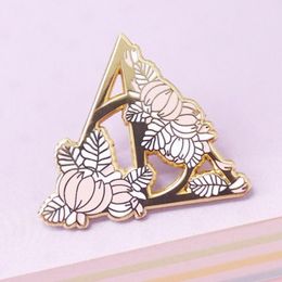 Pins, Brooches Deathly Hallows Flower Hard Enamel Pin Cute Pink Blossom Plant Badge Brooch Fans Gift Unique Lapel Jewelry Fashion Accessorie