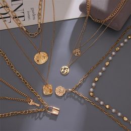 multi layered gold necklace Australia - Pendant Necklaces Vintage Multi Layered Women's Pearl Round Coin Gold Bohemia Fashion Long Necklace 2021 Jewelry Gifts