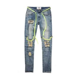 Men's Jeans High street wind heavy industry three-dimensional cutting ankle zipper hole small leg jeans