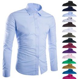 Fashion Spring Autumn Men Shirt Long Sleeve Solid Color Easy-care Anti Crease Man Casual Shirts M-3XL FS99 210316