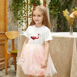 Summer and Spring 2-piece Toddler Girl Flamingo Print Trendy Tulle Skirt Sets Baby & 210528