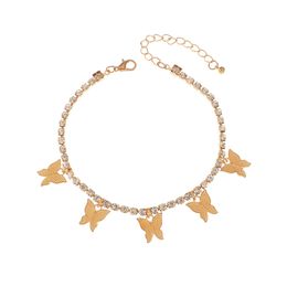 Casual Butterfly anklets Rhinestone Tennis Chains Foot Jewellery for Women Summer Beach Anklet Barefoot Chain