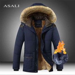 M-5XL Fur Collar Hooded Men Winter Jacket Fashion Warm Wool Liner Man Jacket and Coat Windproof Male Parkas casaco 210818