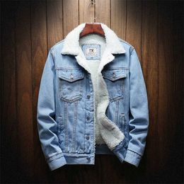 Men Winter Jean Jackets Outerwear Warm Denim Coats Men Large Size Wool Liner Thicker Winter Denim Jackets Plus Size XS-6XL 210927