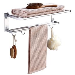 Hooks & Rails Towel Rack 40CM Double Layer Brief Aluminium Wall-Mounted Bath Hardware Sets Racks Simple Brass Bathroom Accessories