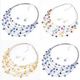 Necklace Earrings Set & Shell Pearl Beads Fashion Women Jewellery Layered Choker Ethnic Boho Collar Vintage Bib Beach Gypsy GiftsEarrings