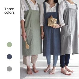 Aprons Cooking Apron Japanese Style Simple Korean Cotton Line Work Kitchen Flower Shop Anti-dirty For Women Lady WF928