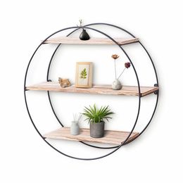 Round Wooden Wall Shelf 3 Layers Vintage Storage Wall Mounted Display Floating Rack for Kitchen Living Room Office
