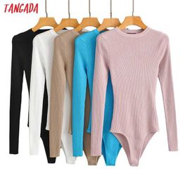 Tangada Fashion Women Solid Knit Playsuits Long Sleeve Rompers Ladies Sexy Chic Jumpsuits LK23 210609