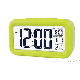 NEWPlastic Mute Alarm Clock LCD Smart Clock Temperature Cute Photosensitive Bedside Digital Snooze Nightlight Calendar RRF13192