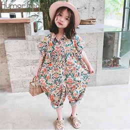 Girls Jumpsuit Summer Sleeveless Floral Overalls For Girl Harem Pants Korean Palysuit 210611