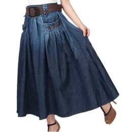 TIYIHAILEY Free Shipping Fashion Denim All-match Loose Casual Jeans Skirt Elastic Waist Long Skirt For Women With Belt S-3XL 210309