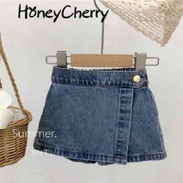 The summer baby girl cotton jean short culottes children button shorts 210702