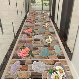 3D Living Room Carpet for Home Decor Stone Floral Long Corridor Rug Carpets Anti-slip Kitchen Balcony Floor Area Rug Bedroom Mat 210917