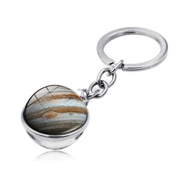 Double Side Nine Planets Planet Time Gem key ring holder Glass cabochon ball Pendant keychain handbag hangs fashion Jewellery gift