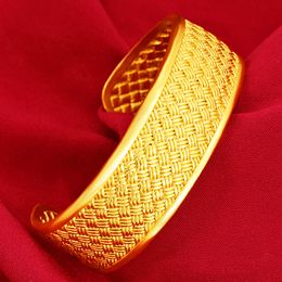 Thick Cuff Bangle 18k Yellow Gold Filled Wave Shaped Women Bracelet 18mm Wide Simple Style Femal Jewelry