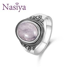 Nasiya Pink Natural 8x10MM Rose Quartz Women's Rings 925 Silver Gemstone Jewellery Party Anniversary Birthday Gift Daily Life 211116