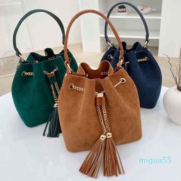 Fashion Women Tassel Pu Leather Bucket Bag Drawstring Custom Hand Bags handbags female