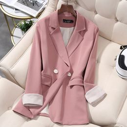 Plus size M-5XL ladies office suit spring and autumn loose double-breasted women's jacket Mid-length Feminine 210527
