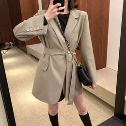 Large size women's mid-length jacket small suit Korean version of autumn and winter high quality loose Female Blazer 210527