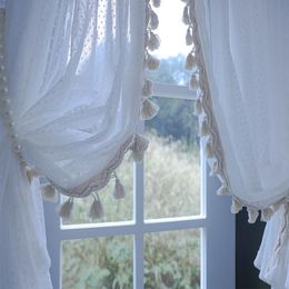 Curtain & Drapes Princess Tulle Curtains For Bedroom Living Room 1PC Kitchen/Door Romantic White Voile With Tassel Wedding Decor