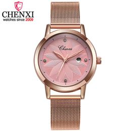 Chenxi Women Quartz Watches Ladies to Brand Luxury Wristwatches Clock Calendar Rose Gold Wrist Watches Relogio Feminino Q0524