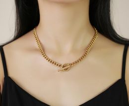 Vintage Beauty Link Chain For Women Classic OT Buckle Stainless Steel Necklace Fashion Short Thick Clavicle Unisex Party Jewellery Gifts Gold