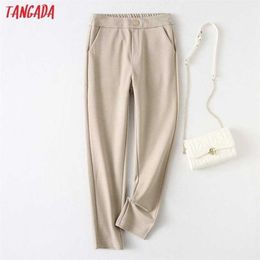 Tangada Winter Fashion Women Thick Warm Suit Pants Trousers Pockets Office Lady Elegant Pantalon YU145 211115