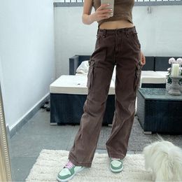 Women's Pants & Capris Fashion Street Y2K Female Solid Colour High Waist Straight Jeans Long Trousers With Pockets Women Hip Hop Clothes