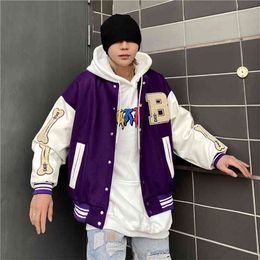 Giacche da baseball primaverili cappotto Ricamo Lettera Donna Streetwear hip-hop Harajuku College Style Men Bomber Jacket 210811