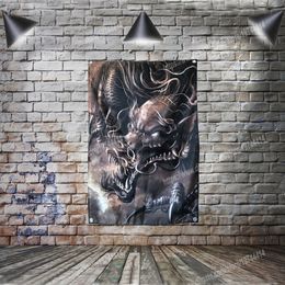 Dragon Japanese Tattoo Poster Flags Banner Home Decoration Hanging flag 4 Gromments in Corners 3*5FT 96*144cmPainting Wall Art Print Posters