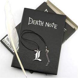 Student Diary Anime Death Note book Set Leather Journal And Necklace Feather Pen Pad For Gift 210611