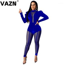 Women's Jumpsuits & Rompers VAZN Brand Black 2021 Fashion High Street Solid Casual Bodycon Lace Splice Sexy Long Pants Slim Jumpsuit
