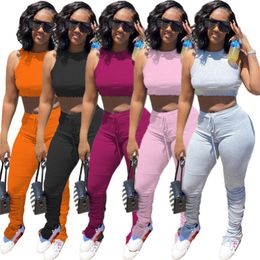 wholesale items vest sportswear two piece set tracksuits outfits sexy sleeveless y2k crop top trousers sweatsuit pullover legging suits klw7325