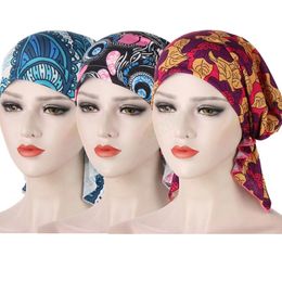 Fashion Women Flower Hijab Muslim Ruffle Cancer Chemo Hat Elastic Beanie Scarf Turban Head Wrap Cap Print Headwear