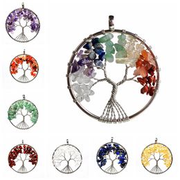 Tree of Life Necklace 7 Chakra Stone Beads Natural Amethyst Sterling-silver-jewelry Chain Choker Pendant Necklaces for Women Gift