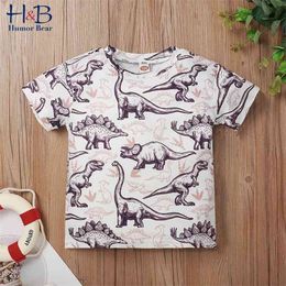 Children Dinosaur Print Short-sleeve Summer Cute Kids Clothes Cartoon T-shirt Bottom Top 3-7 Y 210611