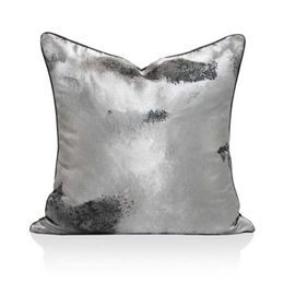 Cushion/Decorative Pillow Chinese Style Model Room Pillowcase Modern Light Luxury Sofa Bed Cushion Cover Abstract Gray Pattern Jacquard Deco