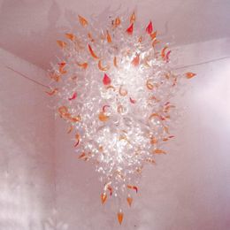 Large Pendant Lamps Transparent Orange Pink Color Indoor Hand Blown Glass Chandelier for Hotel Home Entrance Halls Reception Areas Custom 52 or 60 Inches