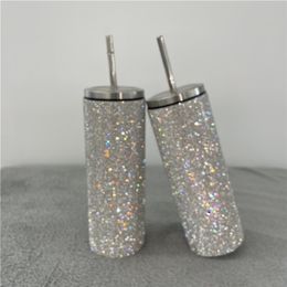 20oz Bling Diamond Thermos Bottle Coffee Cup with Straw Stainless Steel Water Tumblers Mug Girl Women Gift 211109