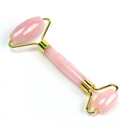 200pcs Pink Double Head Massage Roller Natural Rose Crystal Quartz Jade Stone Anti Wrinkle Facial Body Beauty Health Tool